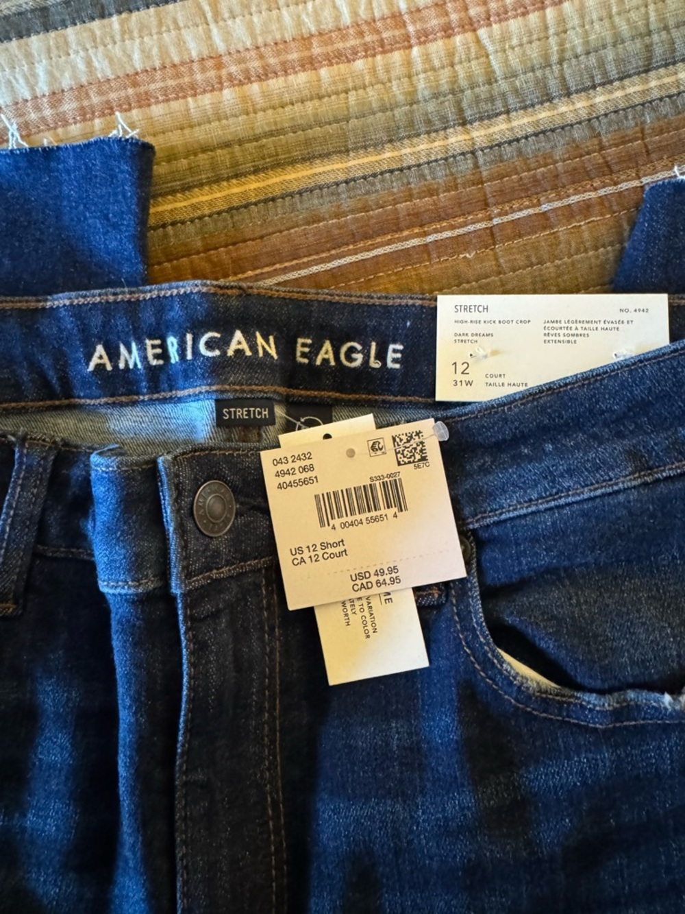 American Eagle Outfitters High-Rise Kick Boot Crop Dark Blue Stretch Jeans - Picture 3 of 3